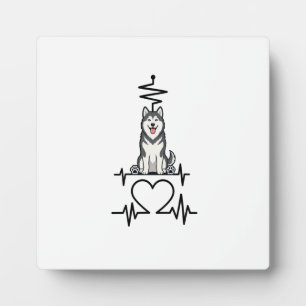 Alaskan Malamute Dog Heartbeat Line Heart Paws Plaque