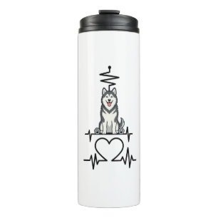 Alaskan Malamute Dog Heartbeat Line Heart Paws Thermal Tumbler