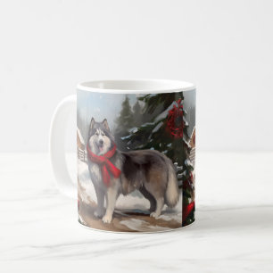 Alaskan Malamute Dog in Snow Christmas Coffee Mug