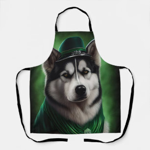 Alaskan Malamute dog in St. Patrick's Day Dress Apron