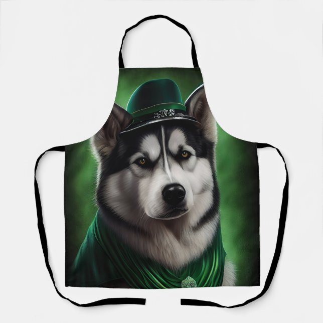 Alaskan Malamute dog in St. Patrick's Day Dress Apron (Front)