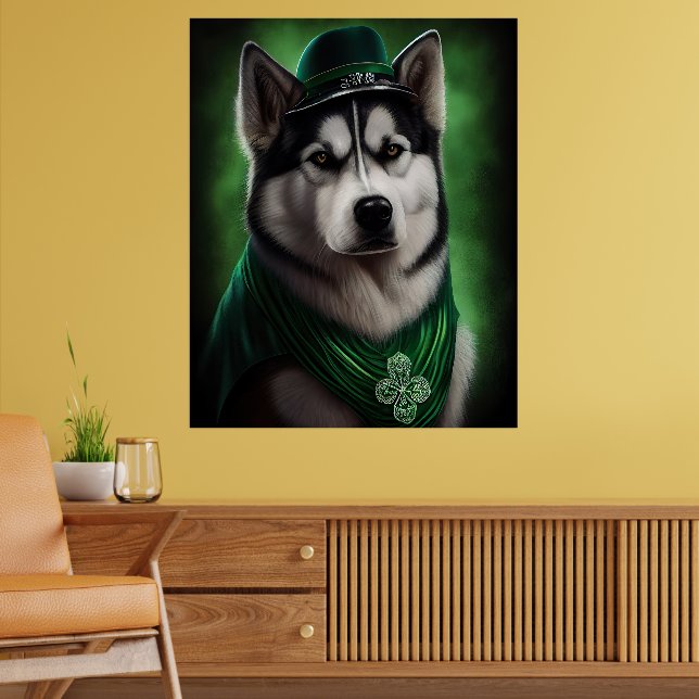 Alaskan Malamute dog in St. Patrick's Day Dress Poster (Living Room 2)
