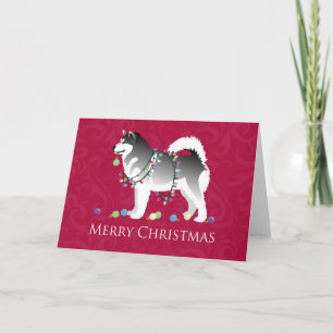 Alaskan Malamute Dog Merry Christmas Design Holiday Card