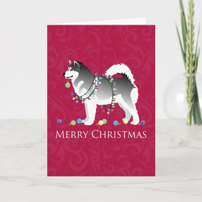 Alaskan Malamute Dog Merry Christmas Design Holiday Card (Front)