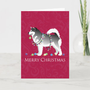 Alaskan Malamute Dog Merry Christmas Design Holiday Card