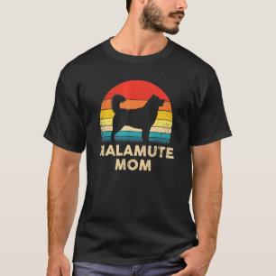 Alaskan Malamute Dog Mum Silhouette Retro Sunset T-Shirt
