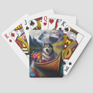 Alaskan Malamute Dog on Paddle: A Scenic Adventure Playing Cards