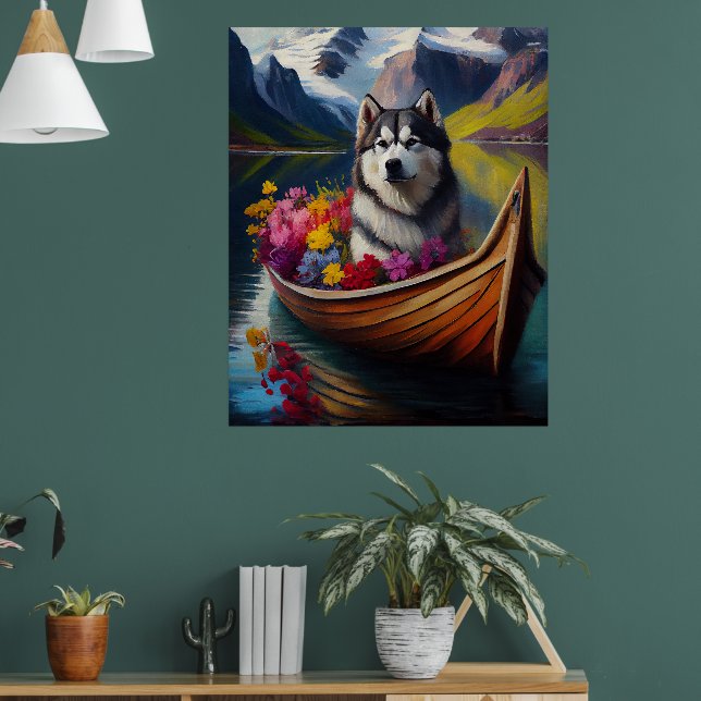 Alaskan Malamute Dog on Paddle: A Scenic Adventure Poster (Living Room 1)