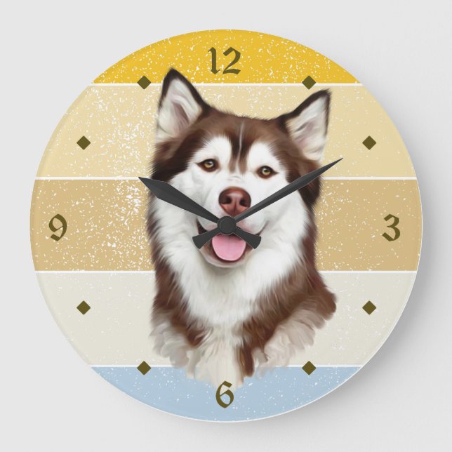 Alaskan Malamute Dog Retro Sunset Clock (Front)