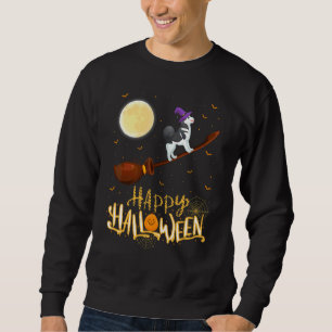 Alaskan Malamute Dog Ride Witch Shotgun Halloween Sweatshirt