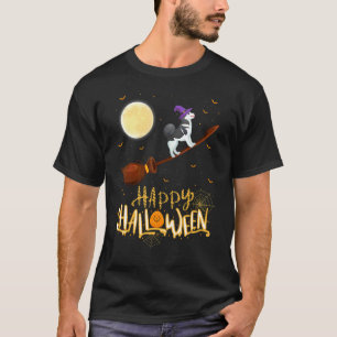 Alaskan Malamute Dog Ride Witch Shotgun Halloween T-Shirt