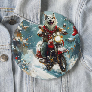 Alaskan Malamute Dog Riding Motorcycle Christmas 6 Cm Round Badge