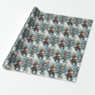 Alaskan Malamute Dog Riding Motorcycle Christmas  Wrapping Paper