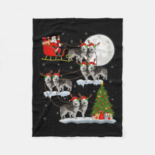 Alaskan Malamute Dog Santa Sleigh Flying Funny Chr Fleece Blanket