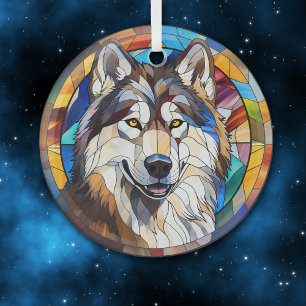Alaskan Malamute Dog Stained Glass Tree Decoration