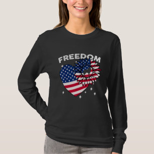 Alaskan Malamute Dog Sunflower Heart American Flag T-Shirt