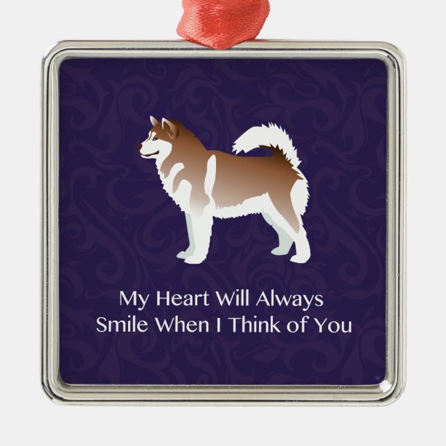 Alaskan Malamute Dog Thinking of You Design Metal Ornament (Front)