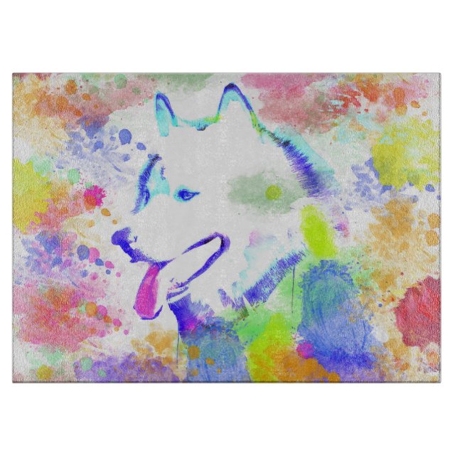 Alaskan Malamute Dog Watercolor Art Portrait Cutting Board (Front)