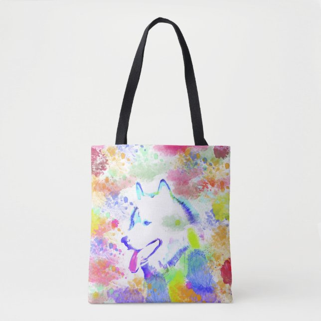 Alaskan Malamute Dog Watercolor Art Portrait Tote Bag (Front)