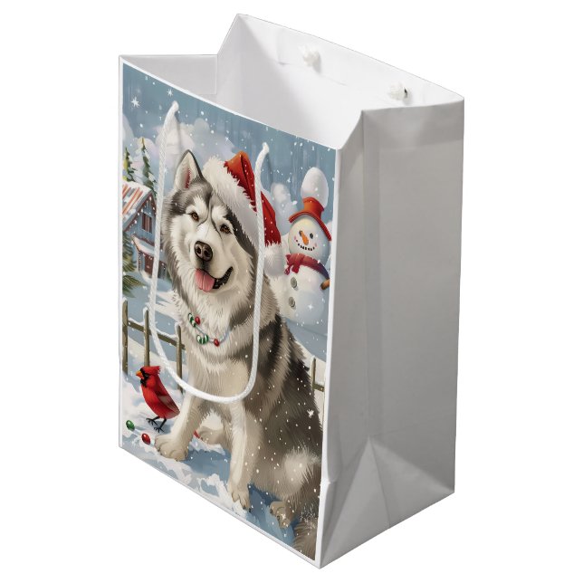 Alaskan Malamute Dog Winter Wonderland Christmas  Medium Gift Bag (Front Angled)
