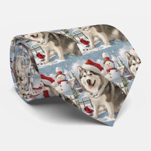 Alaskan Malamute Dog Winter Wonderland Christmas  Tie