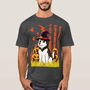 Alaskan Malamute Dog Witch Dancing Around Pumpkins T-Shirt