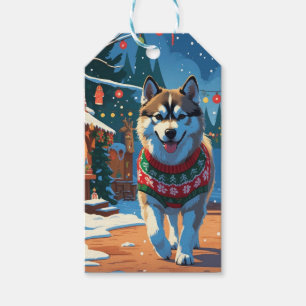 Alaskan Malamute Dogs Christmas Snow Holiday  Gift Tags