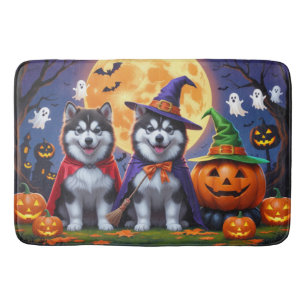Alaskan Malamute Dogs Pumpkin Halloween Funny Bath Mat