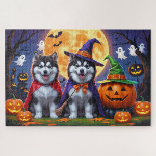 Alaskan Malamute Dogs Pumpkin Halloween Funny  Jigsaw Puzzle