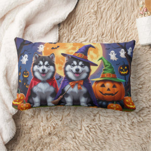 Alaskan Malamute Dogs Pumpkin Halloween Funny  Lumbar Cushion
