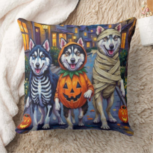 Alaskan Malamute Dogs Trick-or-Treating Halloween Cushion