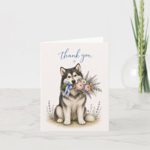 Alaskan Malamute Flower Bouquet Thank You Card