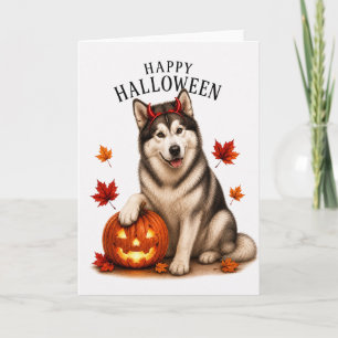 Alaskan Malamute Halloween Devil Dog Card