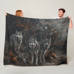 Alaskan Malamute Halloween Night Doggy Delight  Fleece Blanket