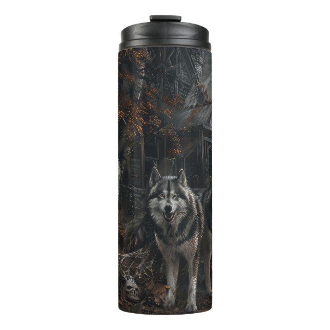 Alaskan Malamute Halloween Night Doggy Delight  Thermal Tumbler (Front)