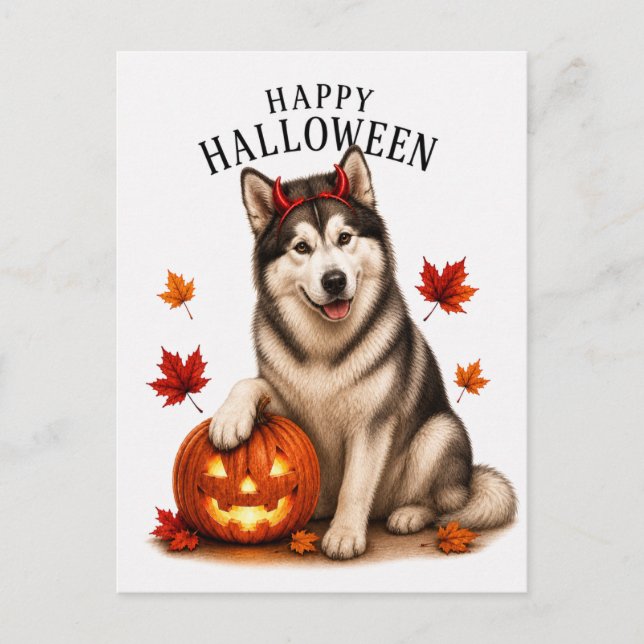 Alaskan Malamute Halloween Postcard (Front)