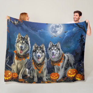 Alaskan Malamute Halloween Spooky  Fleece Blanket