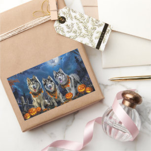 Alaskan Malamute Halloween Spooky  Rectangular Sticker
