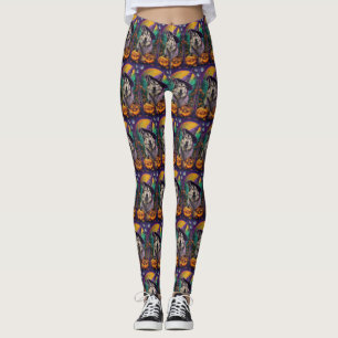 Alaskan Malamute Halloween Witch and Pumpkin  Leggings