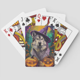 Alaskan Malamute Halloween Witch and Pumpkin Playing Cards