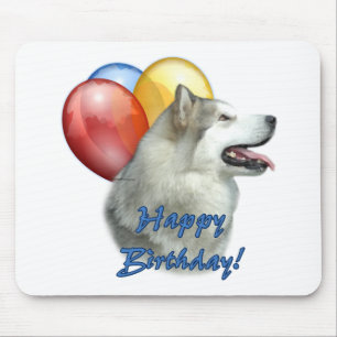 Alaskan Malamute Happy Birthday Balloons Mouse Pad