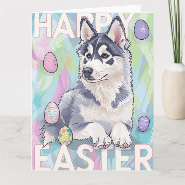 Alaskan Malamute Happy Easter Card (Front)