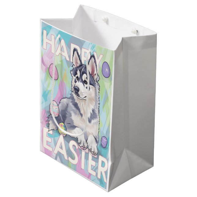 Alaskan Malamute Happy Easter Medium Gift Bag (Front Angled)