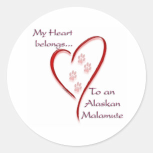Alaskan Malamute Heart Belongs Classic Round Sticker