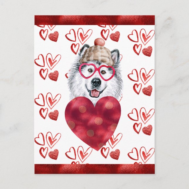 Alaskan Malamute Heart Dog Lover Valentine Gift Postcard (Front)