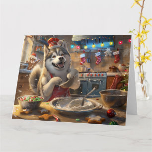 Alaskan Malamute Holiday Baking: Festive Christmas Card