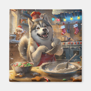 Alaskan Malamute Holiday Baking: Festive Christmas Magnet