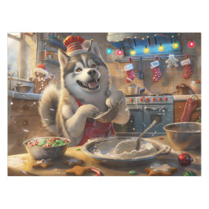 Alaskan Malamute Holiday Baking: Festive Christmas Tablecloth
