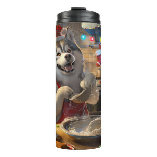 Alaskan Malamute Holiday Baking: Festive Christmas Thermal Tumbler