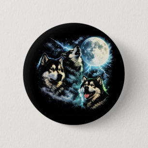 Alaskan Malamute Howling at the Moon Arctic Dog 6 Cm Round Badge